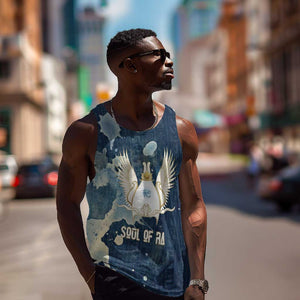 Bennu Ancient Egyptian Men Tank Top with Deep Blue Ink Wash, Winged Bennu Bird and Soul of Ra - African Pride