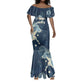 Bennu Ancient Egyptian Mermaid Dress with Deep Blue Ink Wash, Winged Bennu Bird and Soul of Ra - African Pride
