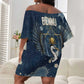 Bennu Ancient Egyptian Off Shoulder Short Dress with Deep Blue Ink Wash, Winged Bennu Bird and Soul of Ra - African Pride