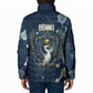 Bennu Ancient Egyptian Padded Jacket with Deep Blue Ink Wash, Winged Bennu Bird and Soul of Ra - African Pride