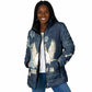 Bennu Ancient Egyptian Padded Jacket with Deep Blue Ink Wash, Winged Bennu Bird and Soul of Ra - African Pride