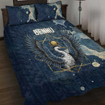 Bennu Ancient Egyptian Quilt Bed Set with Deep Blue Ink Wash, Winged Bennu Bird and Soul of Ra - African Pride