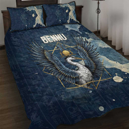 Bennu Ancient Egyptian Quilt Bed Set with Deep Blue Ink Wash, Winged Bennu Bird and Soul of Ra - African Pride