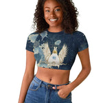 Bennu Ancient Egyptian Raglan Cropped T shirt with Deep Blue Ink Wash, Winged Bennu Bird and Soul of Ra - African Pride