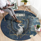 Bennu Ancient Egyptian Round Carpet with Deep Blue Ink Wash, Winged Bennu Bird and Soul of Ra - African Pride