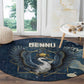 Bennu Ancient Egyptian Round Carpet with Deep Blue Ink Wash, Winged Bennu Bird and Soul of Ra - African Pride