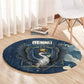Bennu Ancient Egyptian Round Carpet with Deep Blue Ink Wash, Winged Bennu Bird and Soul of Ra - African Pride