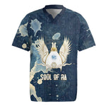 Bennu Ancient Egyptian Rugby Jersey with Deep Blue Ink Wash, Winged Bennu Bird and Soul of Ra - African Pride