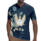 Bennu Ancient Egyptian Rugby Jersey with Deep Blue Ink Wash, Winged Bennu Bird and Soul of Ra - African Pride
