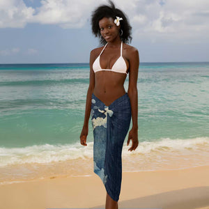 Bennu Ancient Egyptian Sarong with Deep Blue Ink Wash, Winged Bennu Bird and Soul of Ra - African Pride