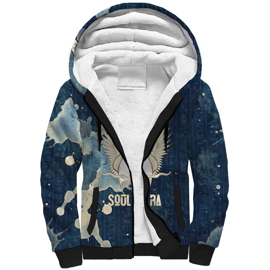 Bennu Ancient Egyptian Sherpa Hoodie with Deep Blue Ink Wash, Winged Bennu Bird and Soul of Ra - African Pride