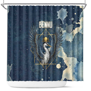 Bennu Ancient Egyptian Shower Curtain with Deep Blue Ink Wash, Winged Bennu Bird and Soul of Ra - African Pride