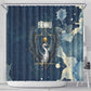 Bennu Ancient Egyptian Shower Curtain with Deep Blue Ink Wash, Winged Bennu Bird and Soul of Ra - African Pride