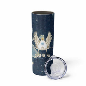 Bennu Ancient Egyptian Skinny Tumbler with Deep Blue Ink Wash, Winged Bennu Bird and Soul of Ra - African Pride