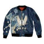 Bennu Ancient Egyptian Sleeve Zip Bomber Jacket with Deep Blue Ink Wash, Winged Bennu Bird and Soul of Ra - African Pride
