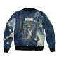 Bennu Ancient Egyptian Sleeve Zip Bomber Jacket with Deep Blue Ink Wash, Winged Bennu Bird and Soul of Ra - African Pride