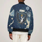 Bennu Ancient Egyptian Sleeve Zip Bomber Jacket with Deep Blue Ink Wash, Winged Bennu Bird and Soul of Ra - African Pride