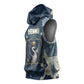 Bennu Ancient Egyptian Sleeveless Hoodie with Deep Blue Ink Wash, Winged Bennu Bird and Soul of Ra - African Pride