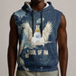 Bennu Ancient Egyptian Sleeveless Hoodie with Deep Blue Ink Wash, Winged Bennu Bird and Soul of Ra - African Pride