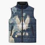 Bennu Ancient Egyptian Sleeveless Puffer Jacket with Deep Blue Ink Wash, Winged Bennu Bird and Soul of Ra - African Pride