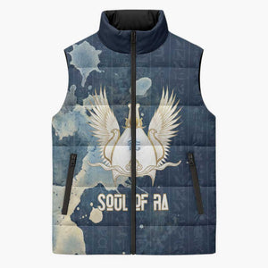 Bennu Ancient Egyptian Sleeveless Puffer Jacket with Deep Blue Ink Wash, Winged Bennu Bird and Soul of Ra - African Pride
