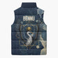 Bennu Ancient Egyptian Sleeveless Puffer Jacket with Deep Blue Ink Wash, Winged Bennu Bird and Soul of Ra - African Pride