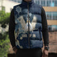 Bennu Ancient Egyptian Sleeveless Puffer Jacket with Deep Blue Ink Wash, Winged Bennu Bird and Soul of Ra - African Pride