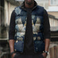 Bennu Ancient Egyptian Sleeveless Puffer Jacket with Deep Blue Ink Wash, Winged Bennu Bird and Soul of Ra - African Pride