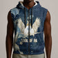 Bennu Ancient Egyptian Sleeveless Zip Hoodie with Deep Blue Ink Wash, Winged Bennu Bird and Soul of Ra - African Pride