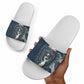 Bennu Ancient Egyptian Slide Sandals with Deep Blue Ink Wash, Winged Bennu Bird and Soul of Ra - African Pride