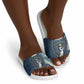 Bennu Ancient Egyptian Slide Sandals with Deep Blue Ink Wash, Winged Bennu Bird and Soul of Ra - African Pride