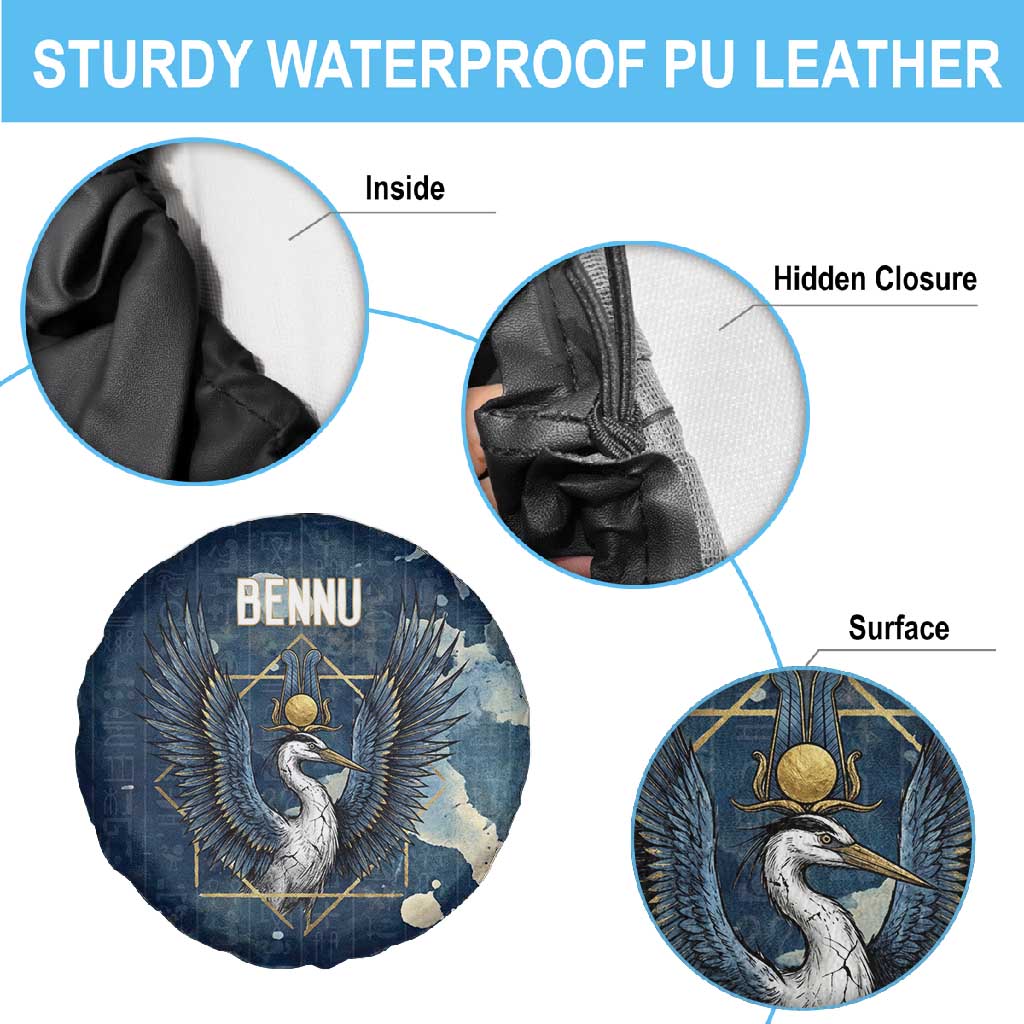 Bennu Ancient Egyptian Spare Tire Cover with Deep Blue Ink Wash, Winged Bennu Bird and Soul of Ra - African Pride