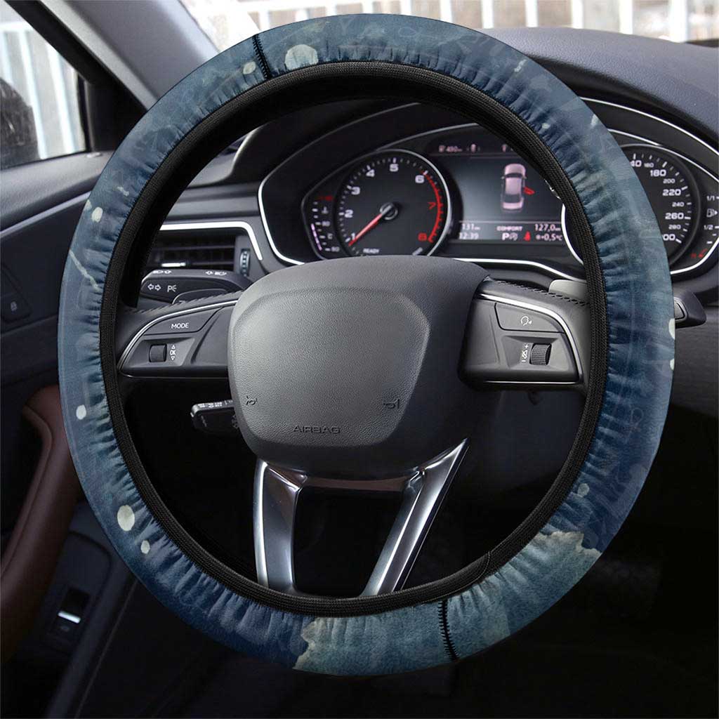 Bennu Ancient Egyptian Steering Wheel Cover with Deep Blue Ink Wash, Winged Bennu Bird and Soul of Ra - African Pride