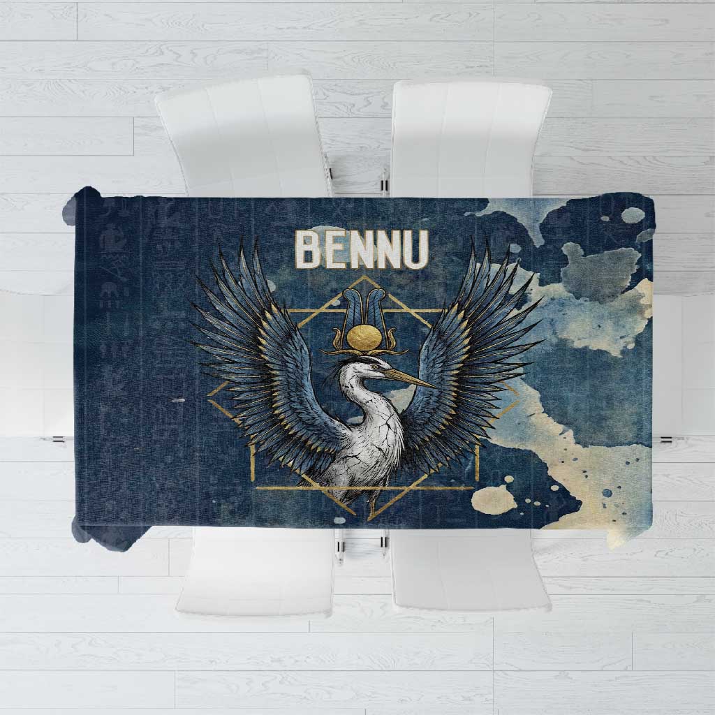 Bennu Ancient Egyptian Tablecloth with Deep Blue Ink Wash, Winged Bennu Bird and Soul of Ra - African Pride