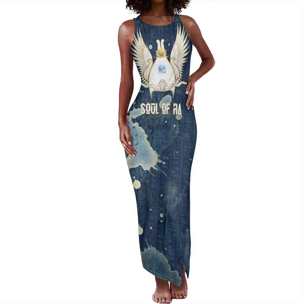 Bennu Ancient Egyptian Tank Maxi Dress with Deep Blue Ink Wash, Winged Bennu Bird and Soul of Ra - African Pride