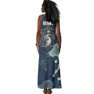 Bennu Ancient Egyptian Tank Maxi Dress with Deep Blue Ink Wash, Winged Bennu Bird and Soul of Ra - African Pride