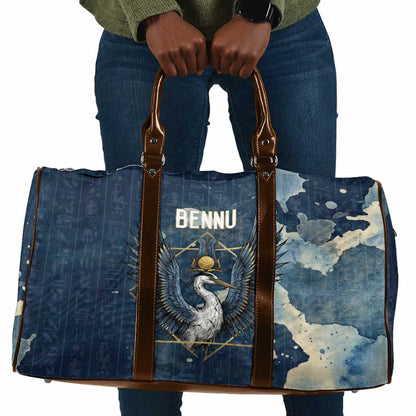 Bennu Ancient Egyptian Travel Bag with Deep Blue Ink Wash, Winged Bennu Bird and Soul of Ra - African Pride