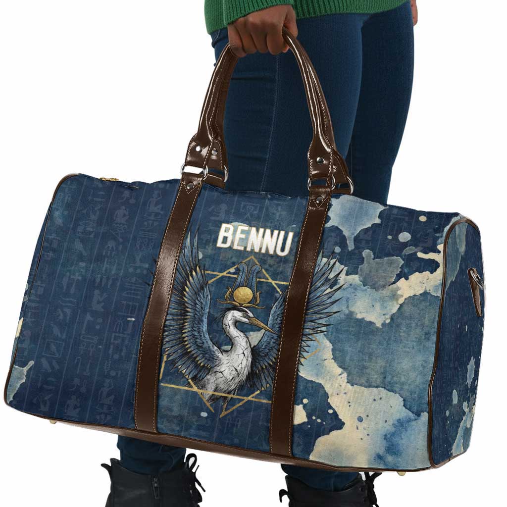 Bennu Ancient Egyptian Travel Bag with Deep Blue Ink Wash, Winged Bennu Bird and Soul of Ra - African Pride