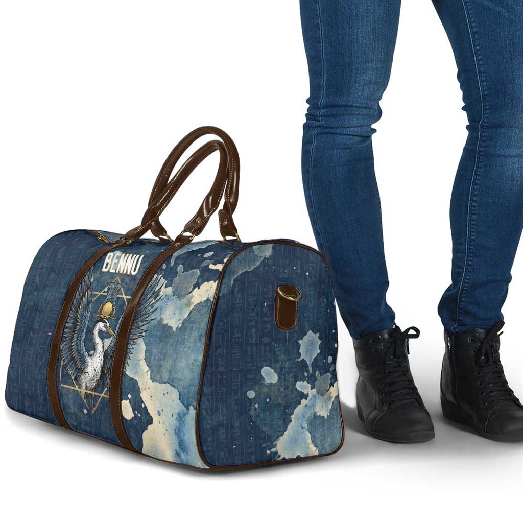 Bennu Ancient Egyptian Travel Bag with Deep Blue Ink Wash, Winged Bennu Bird and Soul of Ra - African Pride