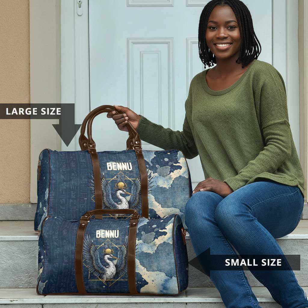 Bennu Ancient Egyptian Travel Bag with Deep Blue Ink Wash, Winged Bennu Bird and Soul of Ra - African Pride