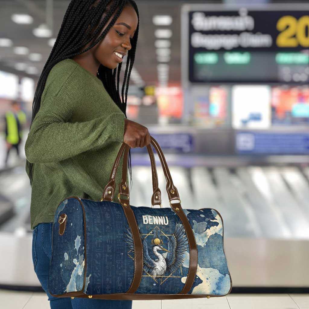 Bennu Ancient Egyptian Travel Bag with Deep Blue Ink Wash, Winged Bennu Bird and Soul of Ra - African Pride