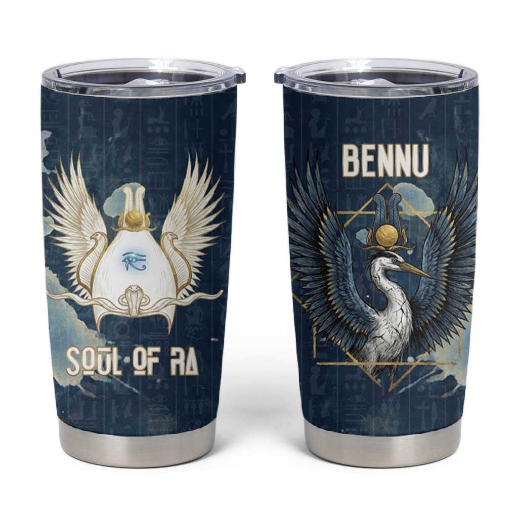 Bennu Ancient Egyptian Tumbler Cup with Deep Blue Ink Wash, Winged Bennu Bird and Soul of Ra - African Pride