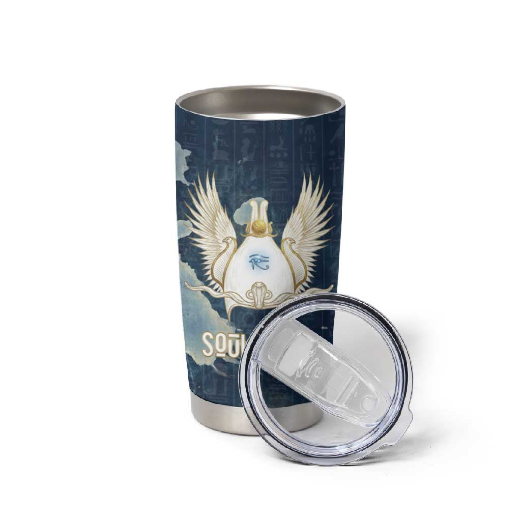 Bennu Ancient Egyptian Tumbler Cup with Deep Blue Ink Wash, Winged Bennu Bird and Soul of Ra - African Pride