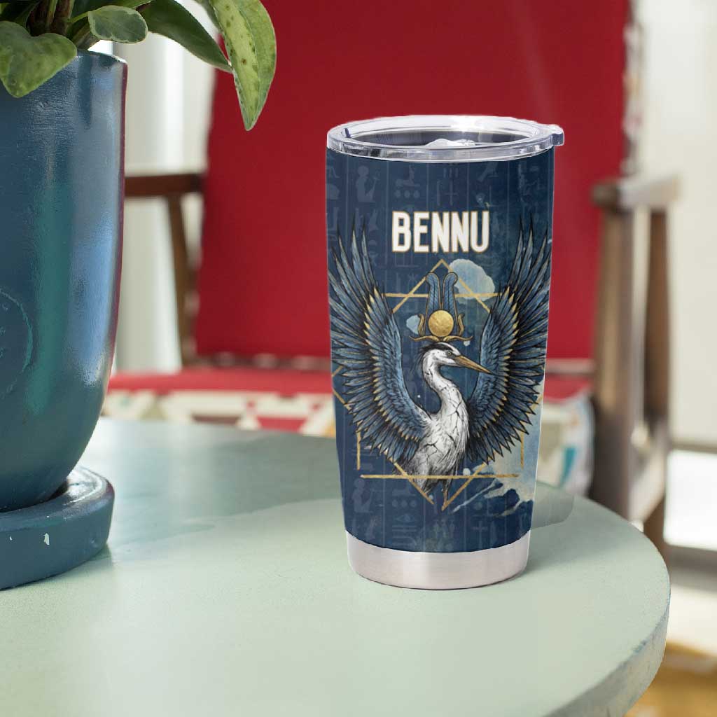 Bennu Ancient Egyptian Tumbler Cup with Deep Blue Ink Wash, Winged Bennu Bird and Soul of Ra - African Pride