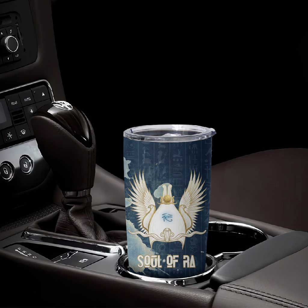 Bennu Ancient Egyptian Tumbler Cup with Deep Blue Ink Wash, Winged Bennu Bird and Soul of Ra - African Pride