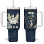 Bennu Ancient Egyptian Tumbler With Handle with Deep Blue Ink Wash, Winged Bennu Bird and Soul of Ra - African Pride