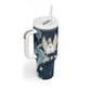 Bennu Ancient Egyptian Tumbler With Handle with Deep Blue Ink Wash, Winged Bennu Bird and Soul of Ra - African Pride