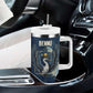 Bennu Ancient Egyptian Tumbler With Handle with Deep Blue Ink Wash, Winged Bennu Bird and Soul of Ra - African Pride