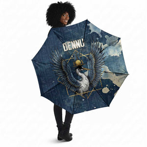 Bennu Ancient Egyptian Umbrella with Deep Blue Ink Wash, Winged Bennu Bird and Soul of Ra - African Pride