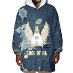 Bennu Ancient Egyptian Wearable Blanket Hoodie with Deep Blue Ink Wash, Winged Bennu Bird and Soul of Ra - African Pride
